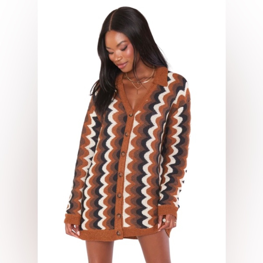 Show Me Your MuMu Zigzag Mini Dress in Brown and White